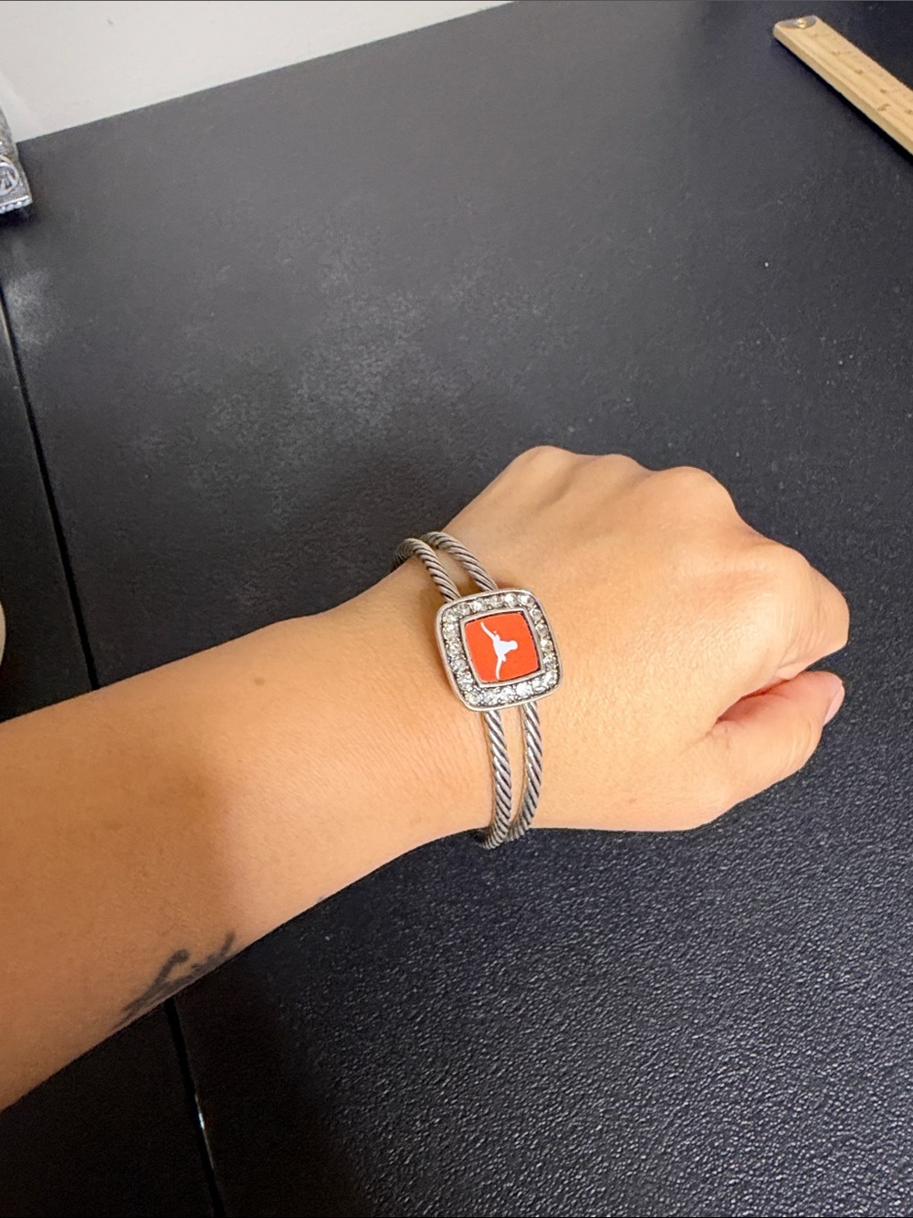 Silver-Tone UT Austin Orange Longhorn Emblem Cable Cuff Bracelet